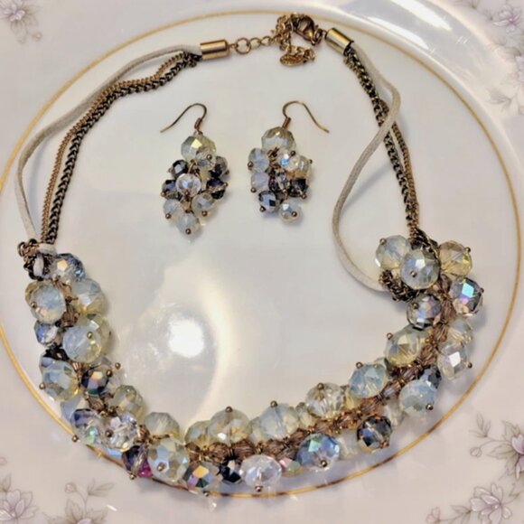 Vtg Ali-Khan New York Multi-Color Faceted AB Crystal Necklace & Earrings Set - Picture 8 of 8